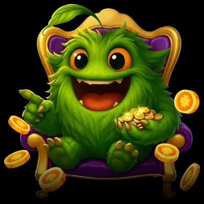 Das grüne Verde-Maskottchen auf seinem goldenen Thron